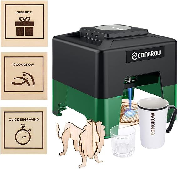 Comgrow Laser Engraving Machine for Dog Tag Wood Silicone, Portable Desktop Laser Engraver Machine for Win, Android, iOS & Offline Laser Cutter 3.8 * 3.4 inches Power Output 1600mw Laser 4