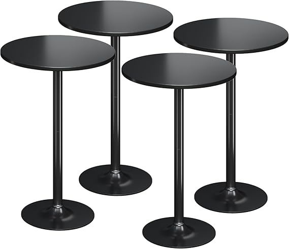 Flamaker Round Bistro Pub Table Modern Style Metal Base MDF Top Cocktail Bar Table Counter Bar Height for Pub, Dining Room, Party (4, Full Black)
