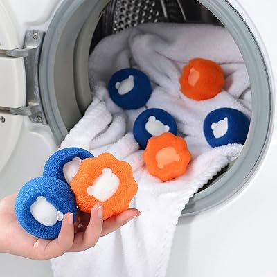 JHTPSLR 12PCs Kawaii Bear Laundry Balls for Washing Machine - Cute Pet Hair Remover - Reusable Clothes Dryer Balls - Fabric Softener - Anti-Winding - Home Dorm Essentials 6 Blue 6 Orange