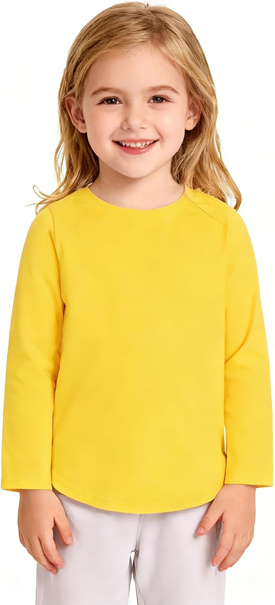Magic Park 18M-12Y Baby Girl Long Sleeve Cotton T-Shirt Toddler Crew Neck Curve Hem Tee Kids Solid Color Blouse Casual Top