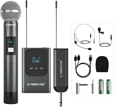 Phenyx Pro Dual Digital Wireless Microphone System, wHandheld Dynamic Microphone, Bodypack Transmitter, Mini Receiver, 2x15 UHF Frequencies, HeadsetLapel Mic for Singing PDP-2-1H1B