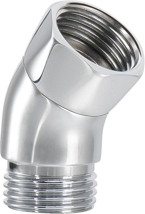 NearMoon Shower Elbow Adapter for Shower Head, Solid Brass 45G1/2 Male to Female Shower Arm Extension Connector, Polish Chrome (Small)