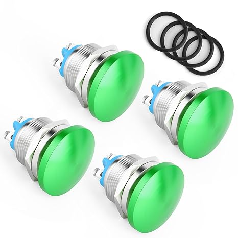4pcs 16mm Momentary Push Button Switch, 3A/3V-220V Waterproof Green Mushroom Head Push Button Switch