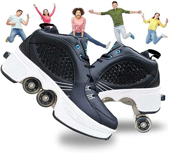 Roller Skates for Women Deformation Roller Shoes Invisible Roller Skates Multifunction Adjustable Double Row Roller Shoes Children Adult Roller Skating Roller Skates Outdoor Running Shoes