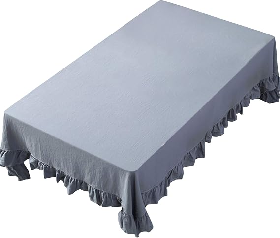 rismart Ruffle Rectangular Linen Table Cloth Cover Tablecloth Blue,140 x 260 cm