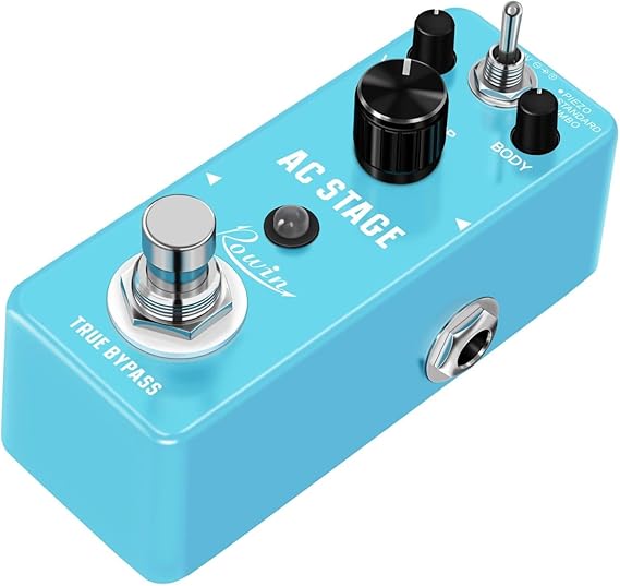 Rowin Acoustic Guitar Analog Effects Processor with 3 Cabinet Modes (Piezo/Standard/Jumbo), Metal Housing, True Bypass, Compact Design for Electric Guitar Tone Conversion