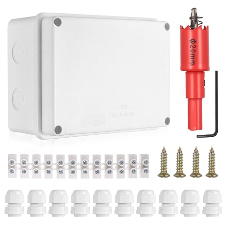 Waterproof IP65 Junction Box, Electrical Distribution Box (White) | with 20mm Hole Cutter,Surface-Mounted, ABS Cable Box,for Electrical Outlet Control - 150x110x70 mm