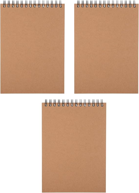 K-Kraft 3-Pack Steno Lined Notepads with Kraft Paper Covers (5 x 7 inches)