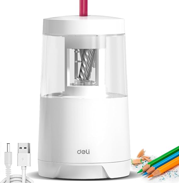 Deli Electric Pencil Sharpener, Automatic Pencil Sharpeners, White