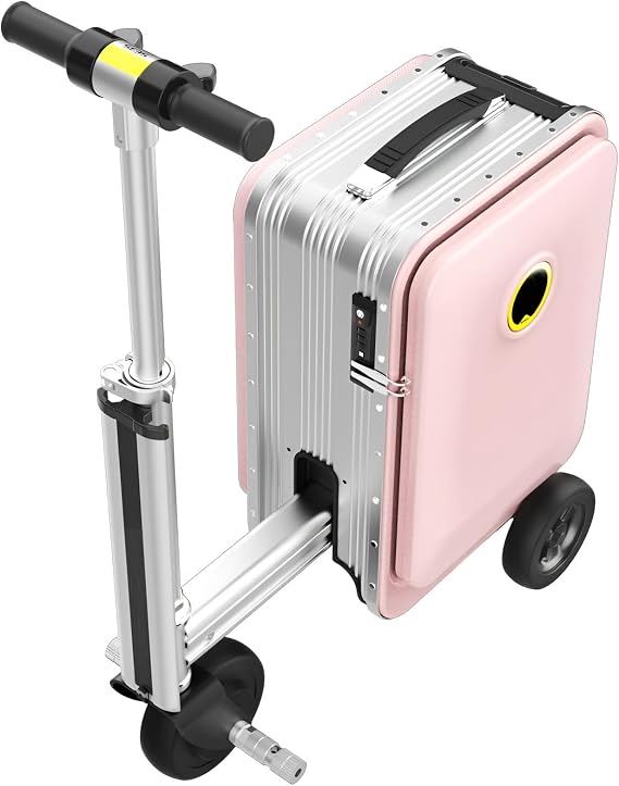 Electric Rideable Suitcase,Ride on Scooter Luggage for Adults,with Removable Battery, USB Charging Expandable Carry on Luggage with Wheels,Load-Bearing Capacity 110kg Pink