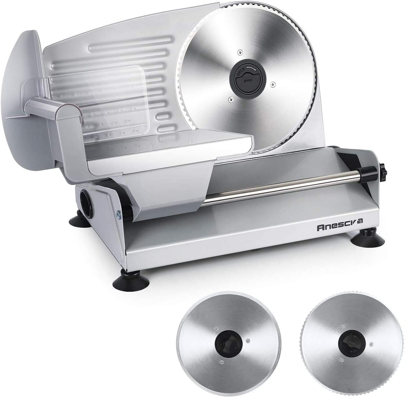 Anescra Electric Bread Slicer 200 W, 2 Rustproof Stainless Steel Knives, Easy to Clean, Electric All-Purpose Cutter with 0-15 mm Adjustable Thickness