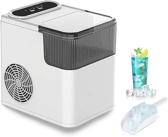 Ice Maker Machine,1.4L Portable Ice Cube Maker,12kg/24H, 9 Bullet Ice Cubes in 6 Mins, Self-Cleaning Ice Makers with Basket and Scoop, 2 Sizes of Bullet Ice, Ideal for Home/Kitchen/Party/Camping