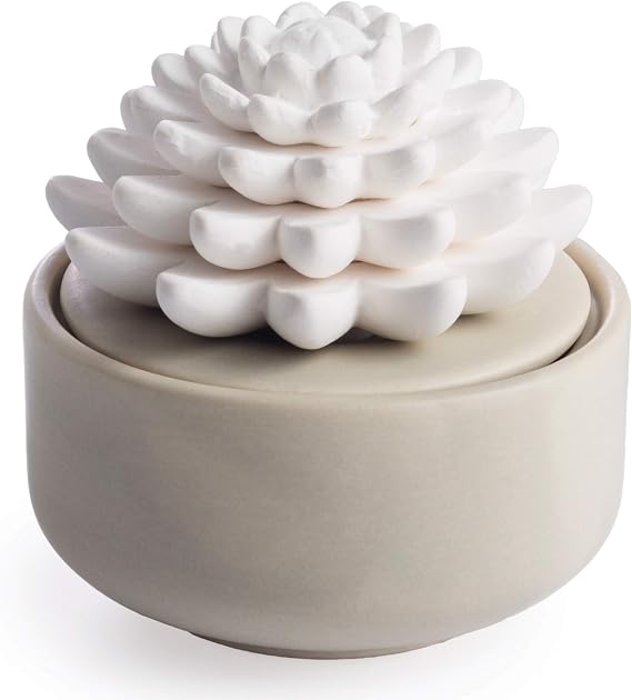 Airome White Succulent, Porcelain Passive Essential Oil Diffuser (with 15ml Peppermint Essential Oil) Non-Electric, Battery-Free, Improves Sleep, and Relieves Stress
