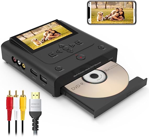 Standalone VHS to DVD Recorder with HDMI Real-Time Recording, No PC Analog Video Digitizer for VHS Camcorder Tapes