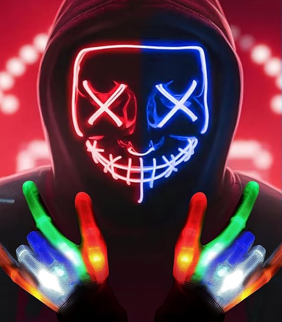 SogYupk Halloween Purge Mask Light Up Mask LED Scary Mask for Halloween Costume Party, Masquerade Cosplay Light Up Purge Face Mask with 3 Lighting Modes for Men Women Adult