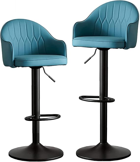 Modern Bar Stools Set Kitchen Island Hotel Chairs, Bar Stool with Back and Footrest Swivel Barstools Kitchen Set of 2, Bar Stools with Backs Adjustable Height Bar Chair(Blue - Black Legs)
