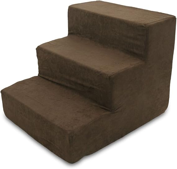 Best Pet Supplies 3-Step Pet Stairs, 18 by 15 by 13-Inch, Dark Brown Suede