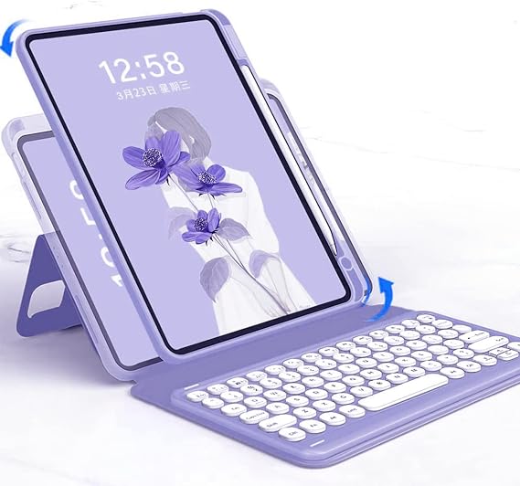 Keyboard Cover Compatible with iPad 10.2'' 9th 8th 7th Gen /Air3 Pro10.5'',Vertical/Horizontal Magnetic Adsorption Removable Back Cover Transparent Inner Case with Pencil Holder (Purple)