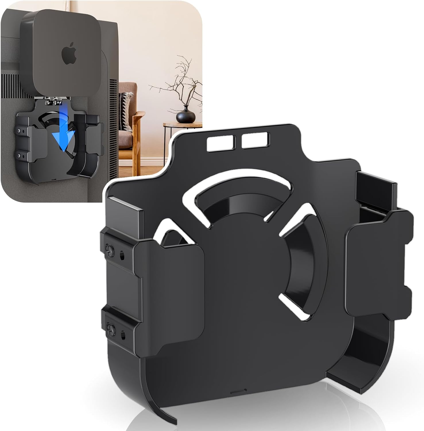 Mount for Apple TV, Wall Mount Behind TVs Bracket, Black Apple TV Holder Compatible with All Apple Television Generations Including All 4K Models, Easy Screw Mount or Stick on Back of TVs