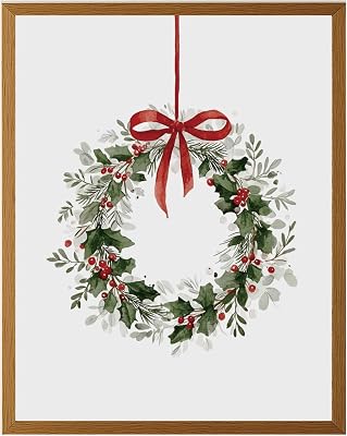 Minimalist Christmas Wreath Print Rustic Farmhouse Holiday Wall Art Modern Winter Christmas Decor for Living Room, Bedroom, or Office Unframed 11X14INCH