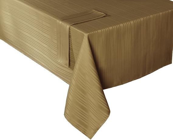 Maytex Stripe Dobby Fabric Tablecloth, 60-Inch by 102-Inch, Gold