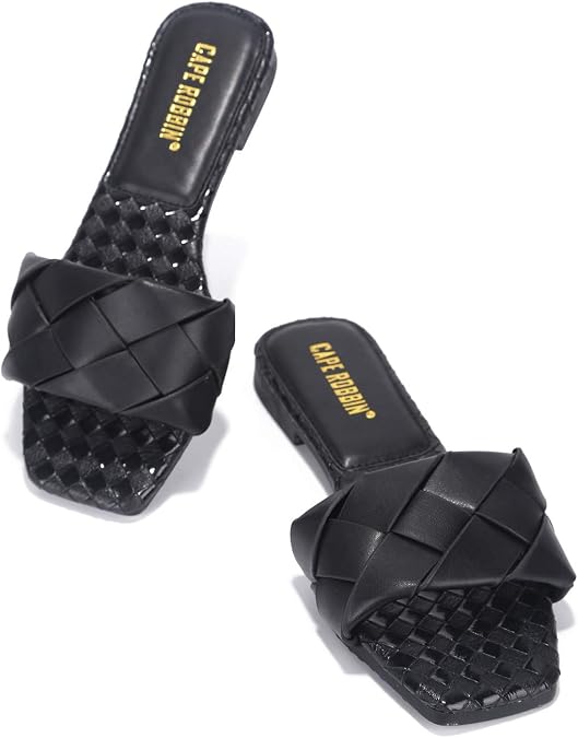 Cape Robbin Deja Woven Mules Slip On Flat Squared Open Toe Slides Sandals