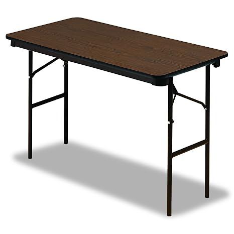 Iceberg OfficeWorks Classic Wood Laminate Folding Table with Brown Steel Legs, Walnut, 24" W x 48" L x 29" H