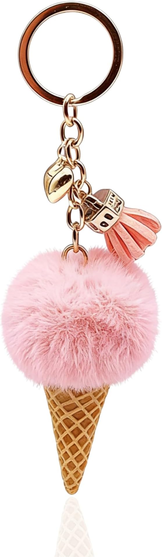 Ice Cream Plush Keychain, Soft Fluffy Key Ring for Bags & Luggage