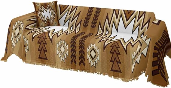 Brown Aztec Sofa Couch Covers for 3 Cushion Couch,Washable L Shape Sectional Sofa Covers for Loverseat,Southwest Geometric Antique Oriental Farmhouse Mexican Slipcover Throw Blanket Futon Cover 71x134