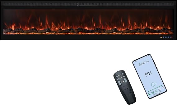 183cm Electric Fireplace Wall Mounted/Recessed Fire Places with surround 72inch Realistic Heating, 13 * 13 Flame Effect with Log& Crystals, Remote control Temperature& Timer, Black