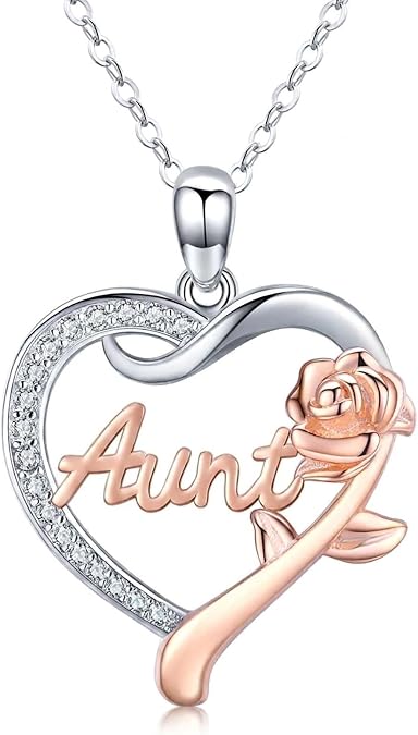 Gifts for Women, Sterling Silver Heart Rose Necklaces Valentines Day Anniversary Mother's Day Jewelry Birthday Jewelry Gifts for Mom Grandma Nana Aunt Sister Wife