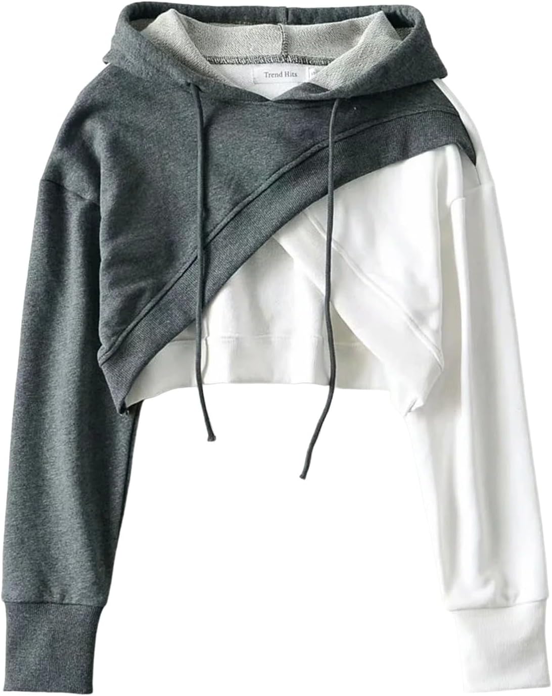 Foreted Womens Short Length Hoodie, Bicolor Crop Top, Loose, Spring, Autumn and Winter, Popular, Sweater, Pullover, Cute, Belly Button Top, Long Sleeve, Solid, Stylish, Dance Costume, Trainer,