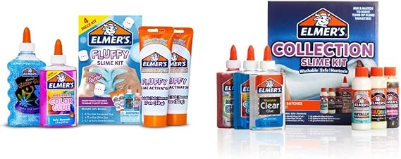 Elmers Fluffy Slime Kit, 4 Count & Collection Slime Kit Supplies, 6 Count
