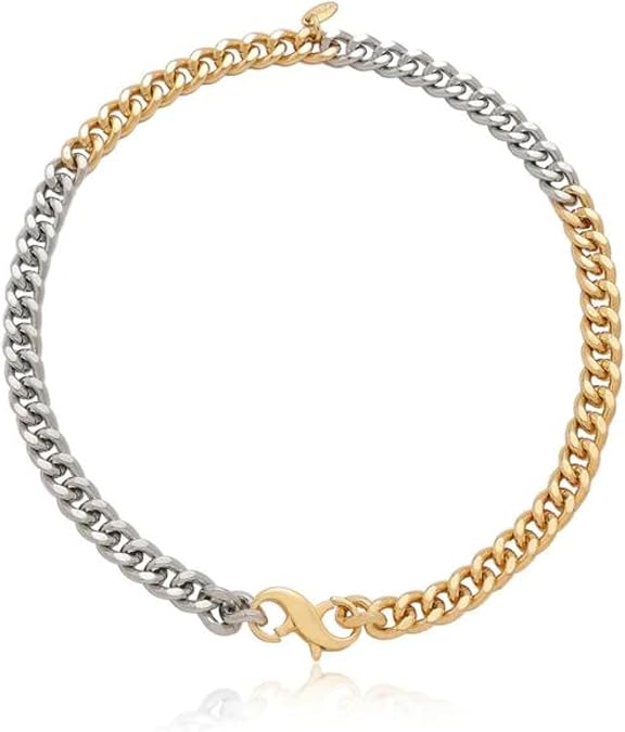 Ettika Mixed Metal Chain Necklace for Women. Mixed Chain Link Rhodium and 18k Gold Plated Necklace. Fashion Jewelry