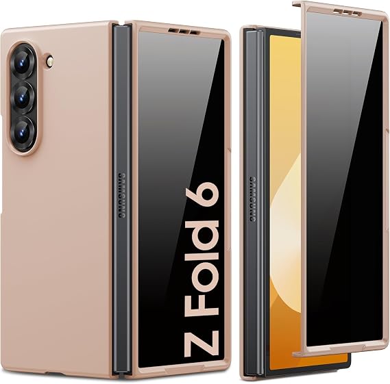 Spugan Samsung Galaxy Z Fold 6 Case Privacy Screen Protection,Slim Matte Hard PC Shockproof Protective Case Wireless Charging Cover for Galaxy Z Fold 6 Gold