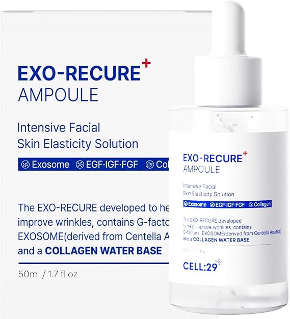 Exo-Recure Exosoma Ampoule 10000 pm, Collagen, Water, Fast Absorption, Deep Moisturising, Anti-Ageing, Glass Skin, Minimiser for Pores, Skin Barrier, Care