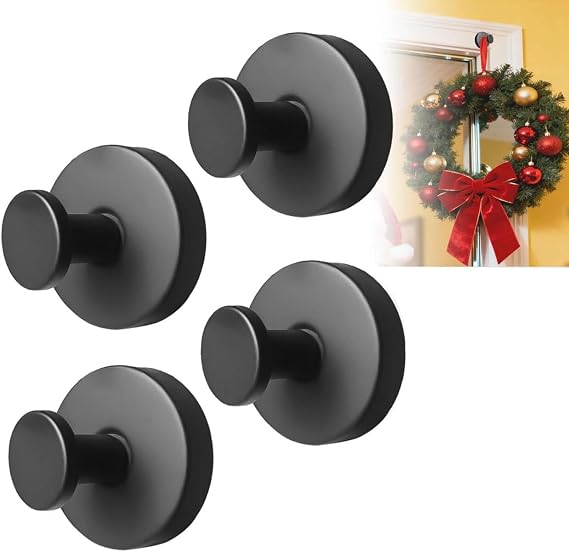 4Pcs New Model No-Drill Suction Cup Hooks, Wreath Hangers for Front Door, Wreath Hangers for Front Doors, Removable Hooks, Towel Hooks (Black)