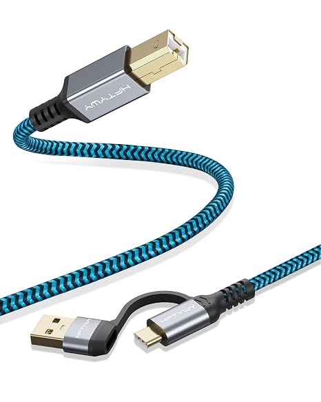 USB B to USB C Printer Cable 6.6FT/2M - Nylon Braided Type B to Type C Printer Cord for MacBook Pro/Air, MIDI Cable Compatible with Yamaha Piano Keyboard, DAC, DJ Controller for iPad