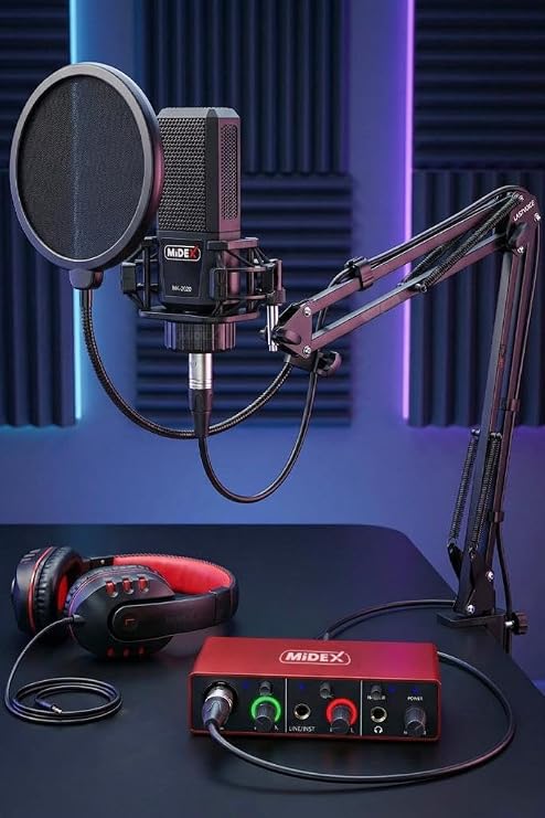 Midex MX-2020 Mikrofon + GLX-500 Ses Kartı + RS-30 Stereo Kulaklık Stüdyo Kayıt Seti