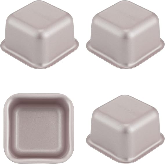 CHEFMADE Mini Brownie Cake Pan Set, 2.4-Inch 4Pcs Non-Stick Square Muffin Pan Blondie Bakeware for Oven and Instant Pot Baking (Champagne Gold)