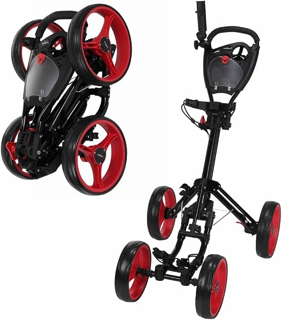 Golf Quad 4-Wheel Folding Golf Pull/Push Cart Black/Red
