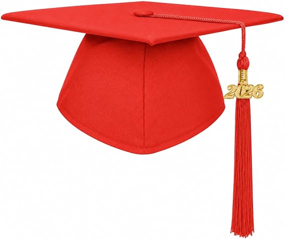 Unisex Adult Matte Graduation Cap with 2026 Tassel Year Charm for High School & Bachelor Master