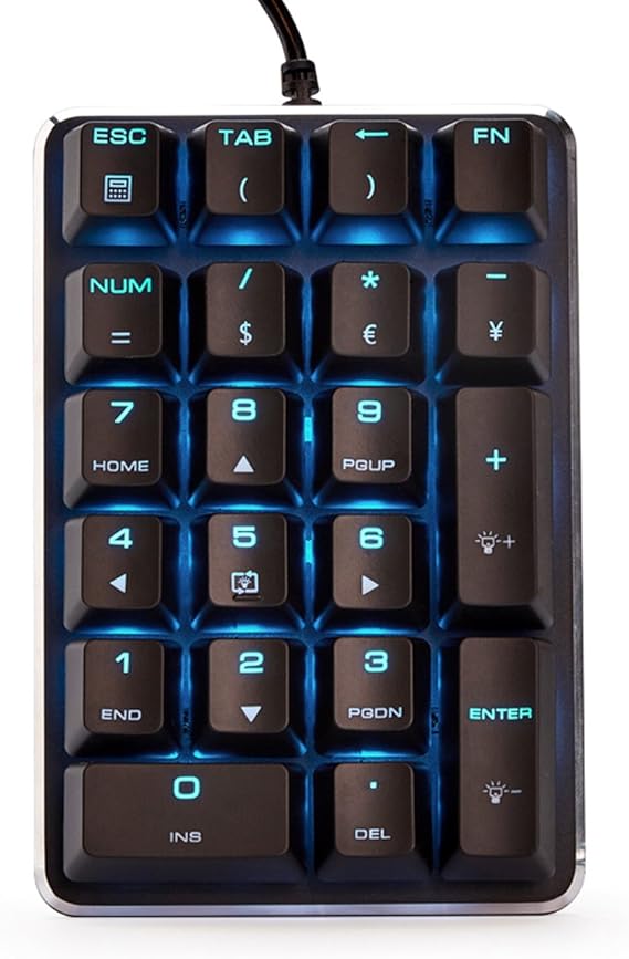 Qisan Mechanical Numeric Keypad Brown Switch Wired Ice Blue Backlight Gaming Keypad/Keyboard 21 Keys Portable Mechanical Numpad Extended Layout | Laptop Accessories | keypad for Computer