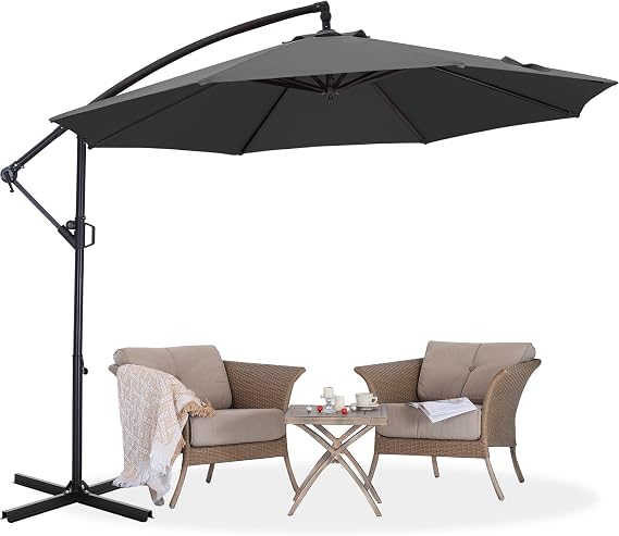 ABCCANOPY 10FT Cantilever Patio Umbrella with base included, 360 Rotation Outdoor Offset Umbrella for Backyard, Deck, Poolside (Dark Gray)