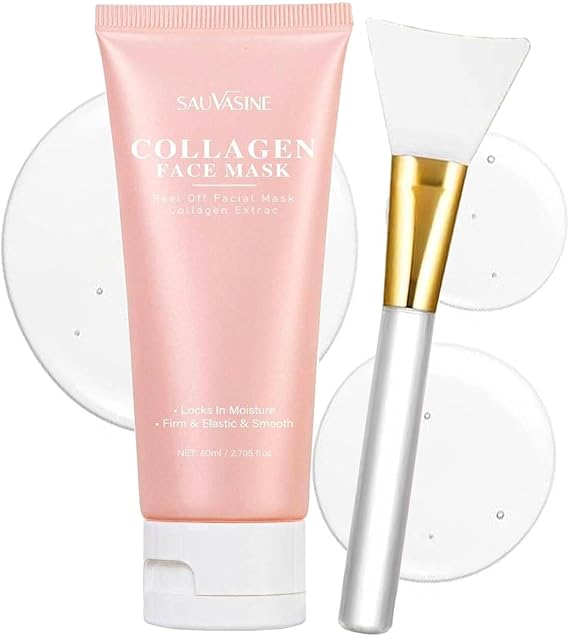 Collagen Overnight Wrapping Peel Off Facial Mask Pack,Collagen Night Wrapping Mask,Hydrates and Tightens Skin,Reduces Sagging,Elasticity & Hydration Care 2.54 fl.oz (with Brush)
