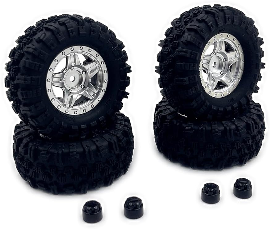 HOBBYPLUS 1.2 Inch Mudder Wheel Set 60mm Silver - RC Crawler Tire and Wheel Set for CR-18P 2024 EVO PRO Series