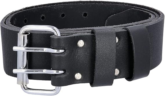 TOUGH MASTER Leather Work Belt, Double Pin 2” Buffalo Saddle Leather Heavy Duty Stitching, Black Men/Women Workwear DIY Belt For Tool Holsters, Pouches