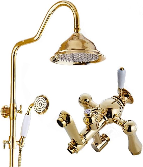 Shower Head Set Headset European Style Copper Faucet Antique Shower Bath Shower Supercharged Top Spray Set Shower Shower System Set Color: A, Size: As picture