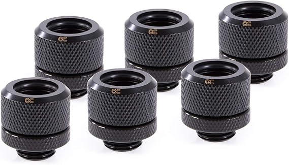 Alphacool Eiszapfen 14mm HardTube Compression Fitting G1/4 - Knurled - Deep Black - Sixpack (17552)