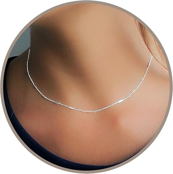 Annika Bella Chain Choker Necklace for Women, Length 13-16 Inches, 925 Sterling Silver short Necklaces for Teens, Waterproof Jewellery